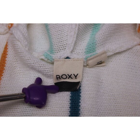 Roxy Bay of Rainbows Knit Hoodie Sweater Women’s Size Small Lace-Up V-Neck - Picture 8 of 13